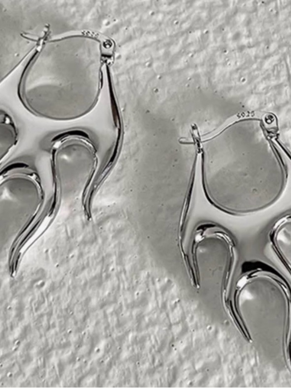 Sterling Silver Abstract Flame Hoop Earrings
